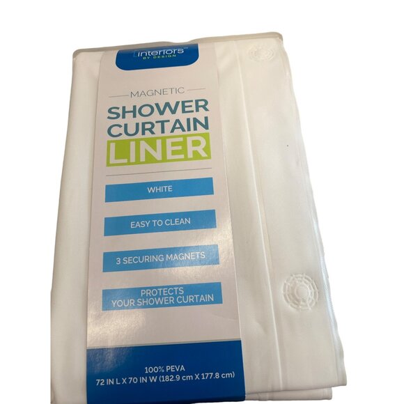 Interiors By Design Magnetic Shower Curtain Liner White 72" L X 70" W PEVA Easy - Picture 3 of 3